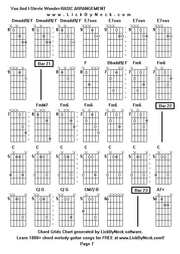 Chord Grids Chart of chord melody fingerstyle guitar song-You And I-Stevie Wonder-BASIC ARRANGEMENT,generated by LickByNeck software.